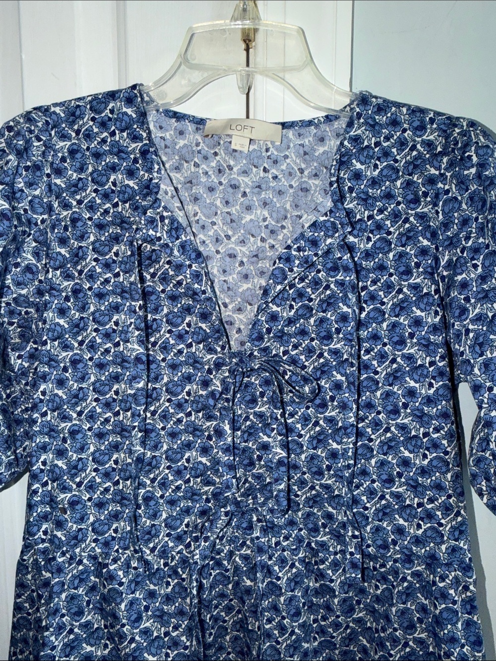 LOFT Floral Poplin Bow Mini Pocket Dress size small - Picture 5 of 9